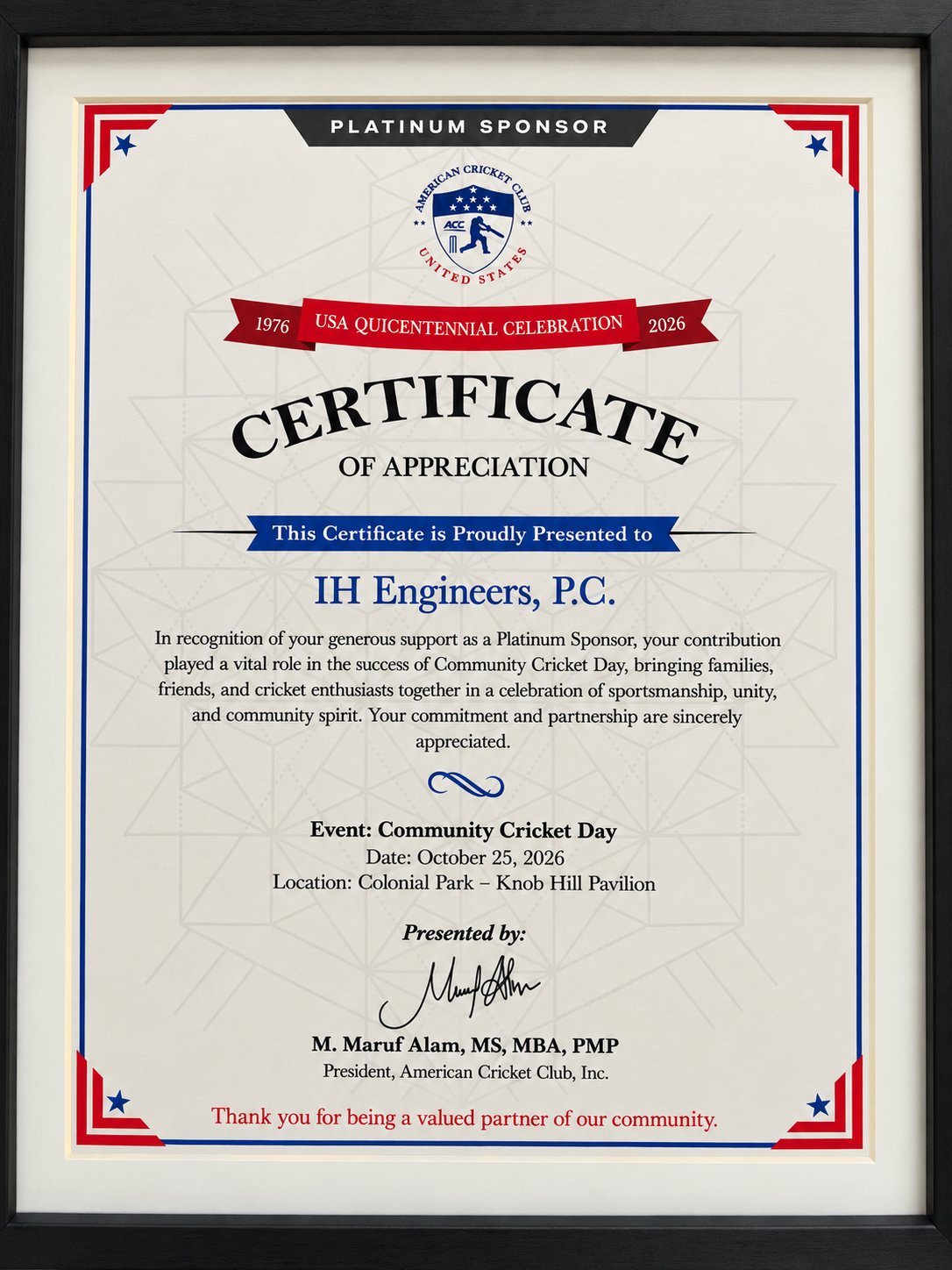 Certificate of Appreciation